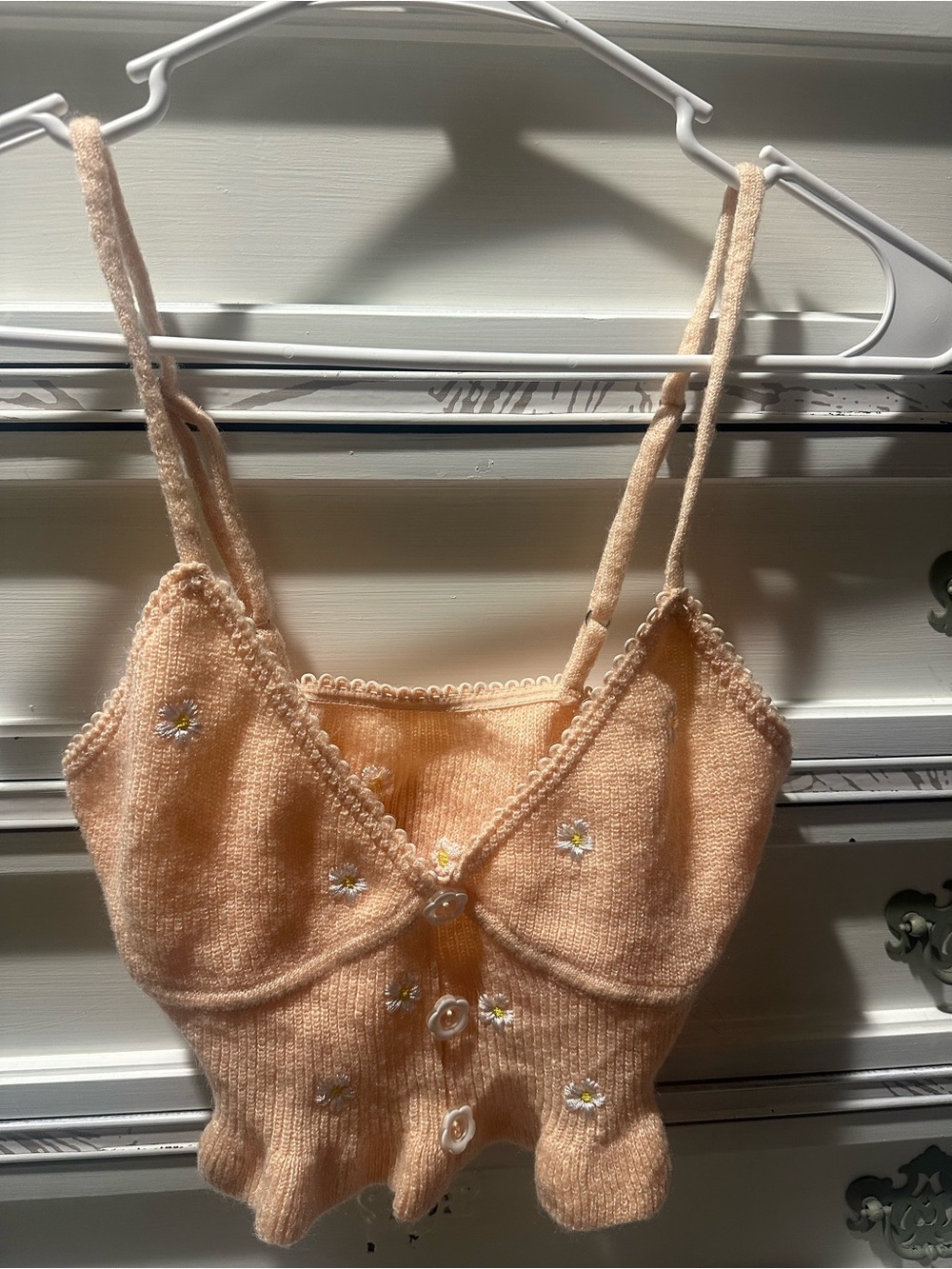 For Love & Lemons Daisy Embroidered Knit Crop Cami Top Small